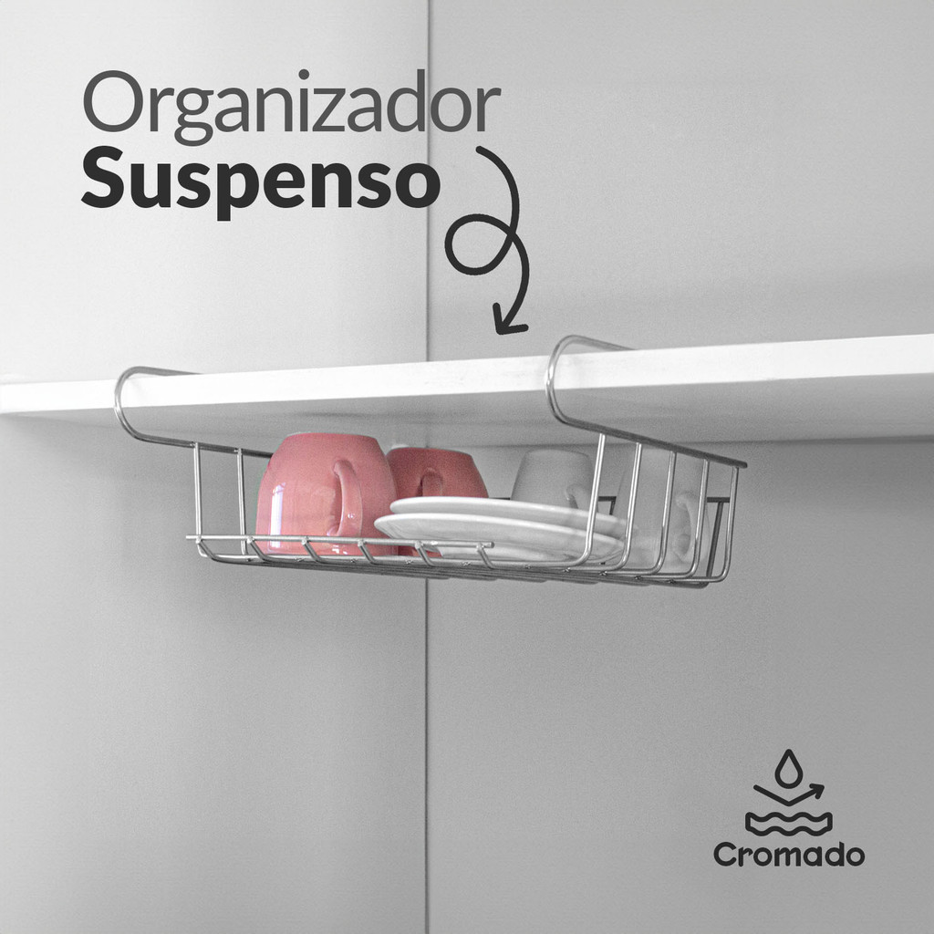 Organizador Suspenso Cromado com Prateleira Aramada