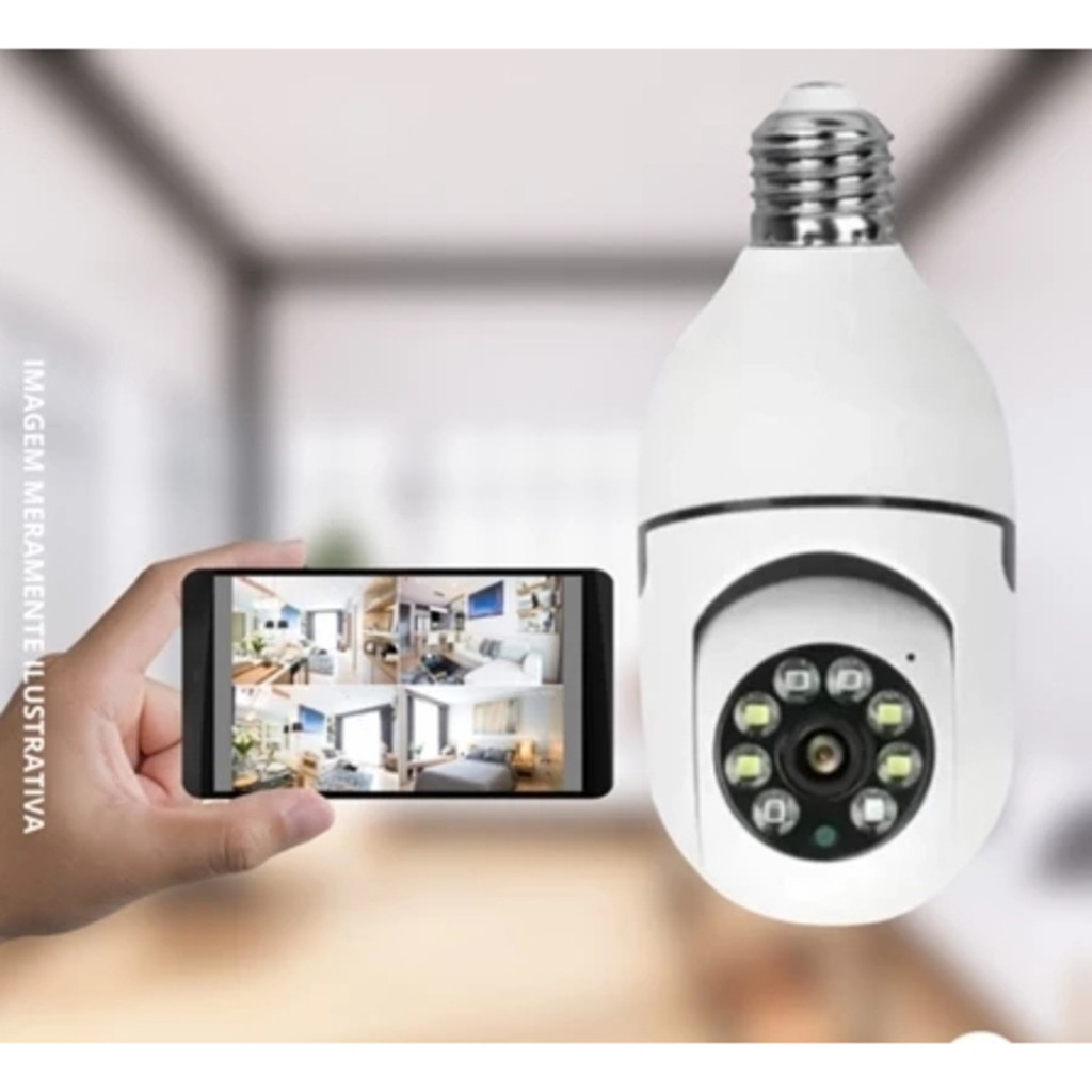 Câmera segurança wifi ip sem fio 360 com encaixe lampada bocal ptz full HD visão noturna - bivolt SHUSHU SHOP em Oferta na Shopee