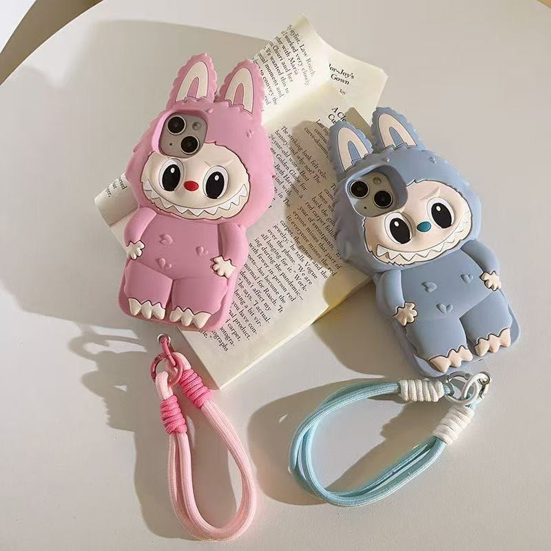 3D Dos Desenhos Animados Kawaii Labububu Monstro Macio Silicone Caso De Telefone Para iPho...
