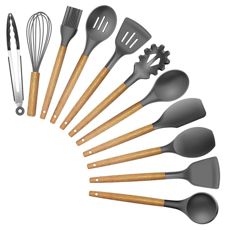 JS Kit Utensilio de Cozinha de Silicone 12 Peças Espátula Cinza