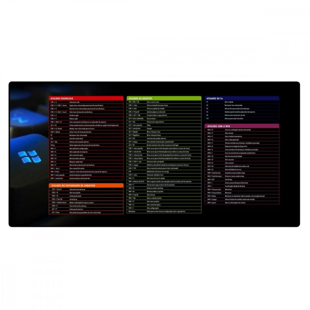 Mouse Pad Gamer Extra Grande 70x35cm Atalhos de Teclado Windows Exbom MP-7035C / 38