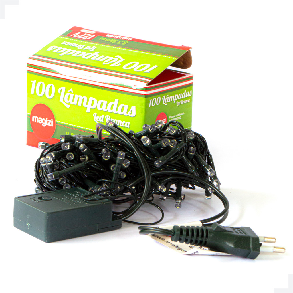 Lâmpada Led Pisca Pisca para Arvore de Natal Com 100 Lâmpadas Branca sequencial  127V