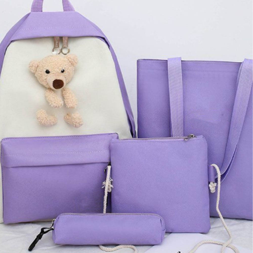 Kit Mochila Ursinho 4 em 1 Multifuncional Impermeável Necessaire Estojo Bolsa Maternidade Mamãe Bebe Cor Roxo