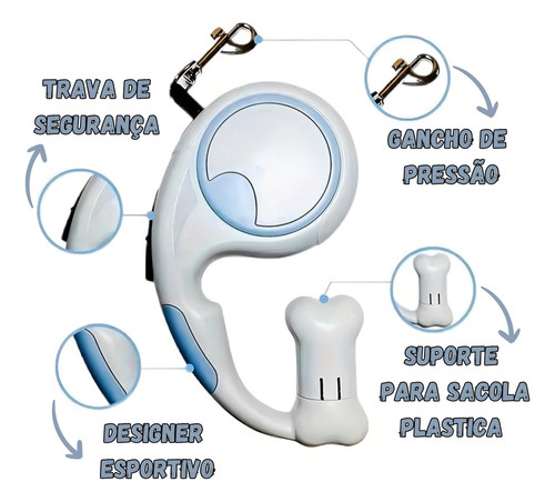 Coleira Retrátil 5m para Pets - Cinza Prático e Estiloso