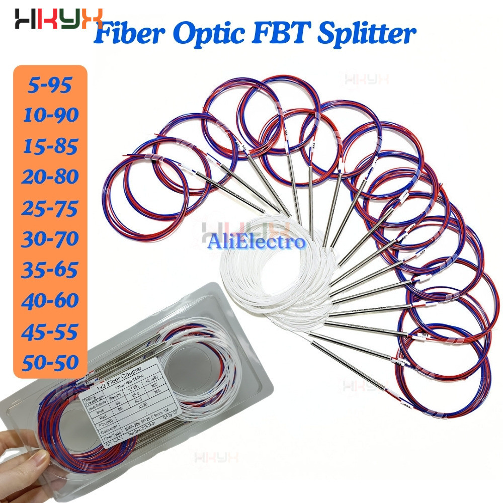 10 Peças Divisor FBT De Fibra Óptica 10/90 20/80 30/70 40/60 50/50 Vários Tipos 1x2 0.9mm Acoplador Lançado Sem Conector