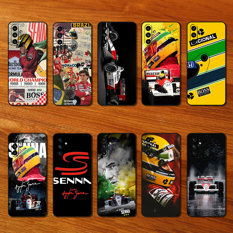 Capa De Telefone Preta Macia Para Samsung Galaxy A04S A05S A24 A34 A54 A14 A15 A13 KF7 Ayrton Senna Moda Protetora