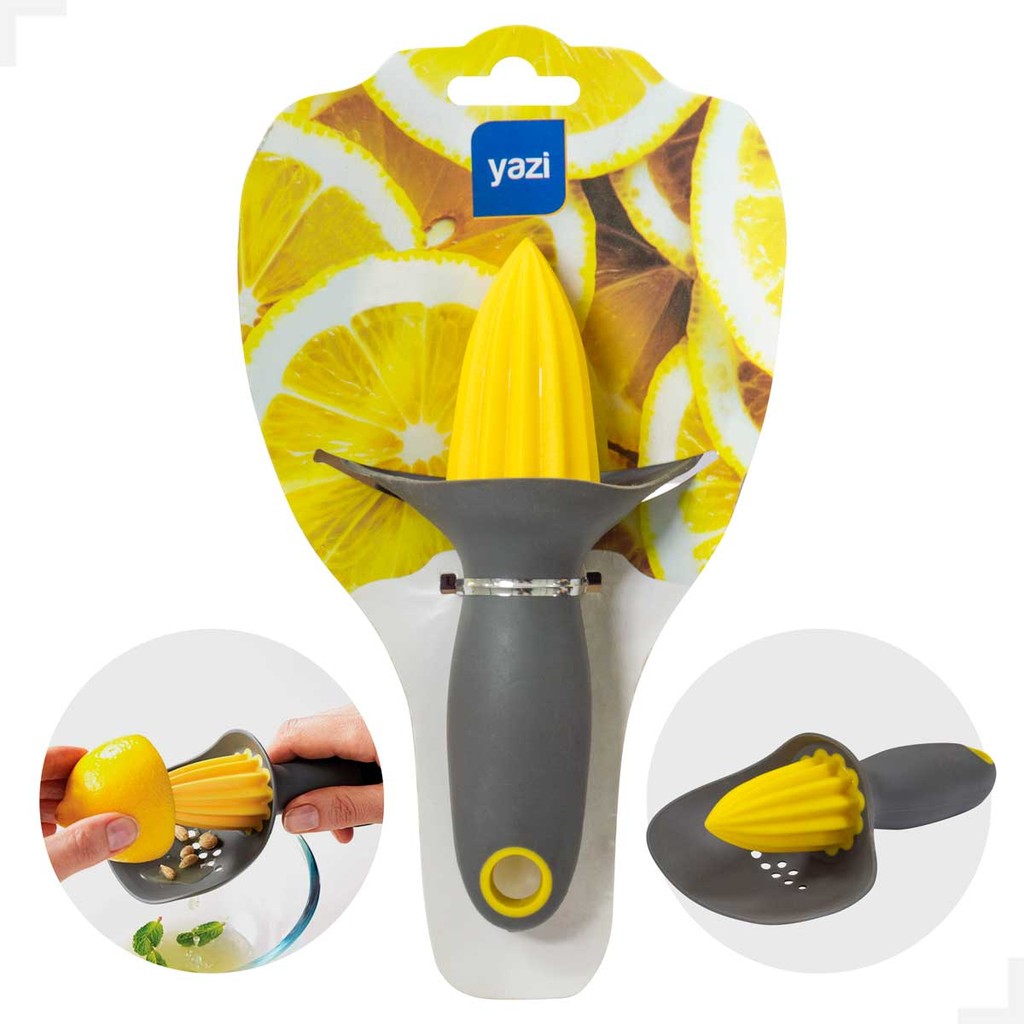 Espremedor de Frutas em Silicone com Filtro 16cm Cinza e Amarelo