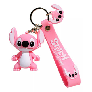 Chaveiro Angel Stitch 3D Rosa Emborrachado | Fofo, Ideal para Mochila, Bolsa e Chaves em Oferta na Shopee