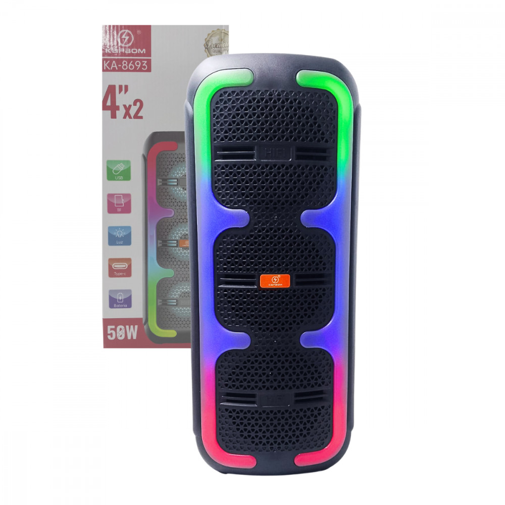 Caixa de Som Bluetooth 50W com LED e Entrada para Microfone