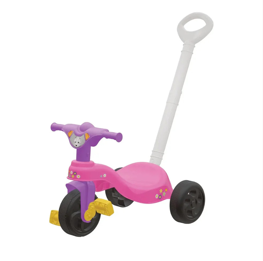 Triciclo Infantil Rosa Encantado Completo Apoio Empurrador