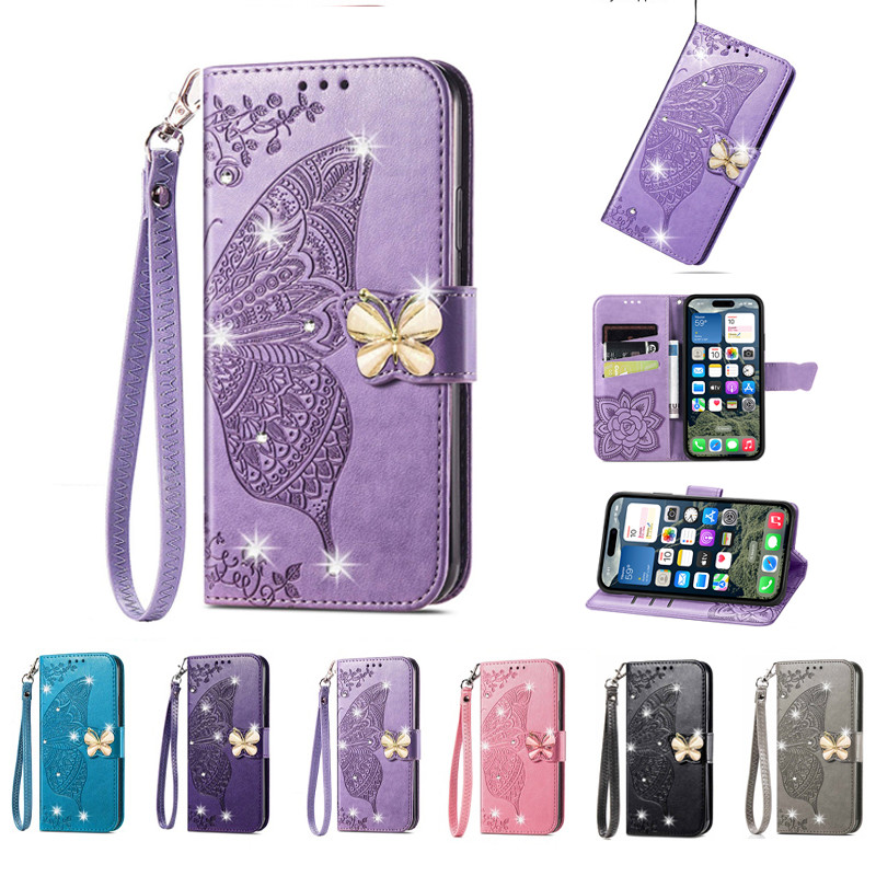 Capa Para Samsung Galaxy A56 A36 A26 A16 A06 A15 A05 A05S A55 A35 A25 A24 A14 A54 5G 4G Carteira De Couro Brilhante Diam
