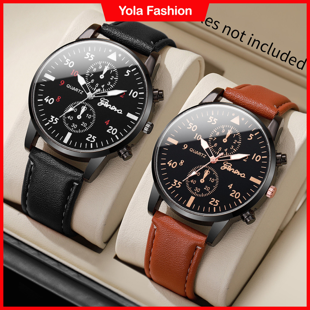 2 Pçs Negócios Clássico Casual Na Moda Relógio De Quartzo Masculino Pulseira De Couro Mostrador Redondo Esportes Ponteir