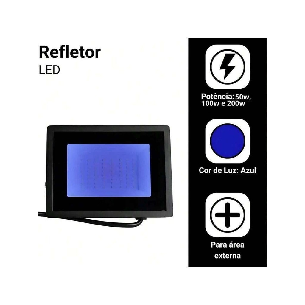 Refletor Led Azul 200W/100W/50W/ Holofote A Prova D'água Bivolt 110/220v Baixo Consumo