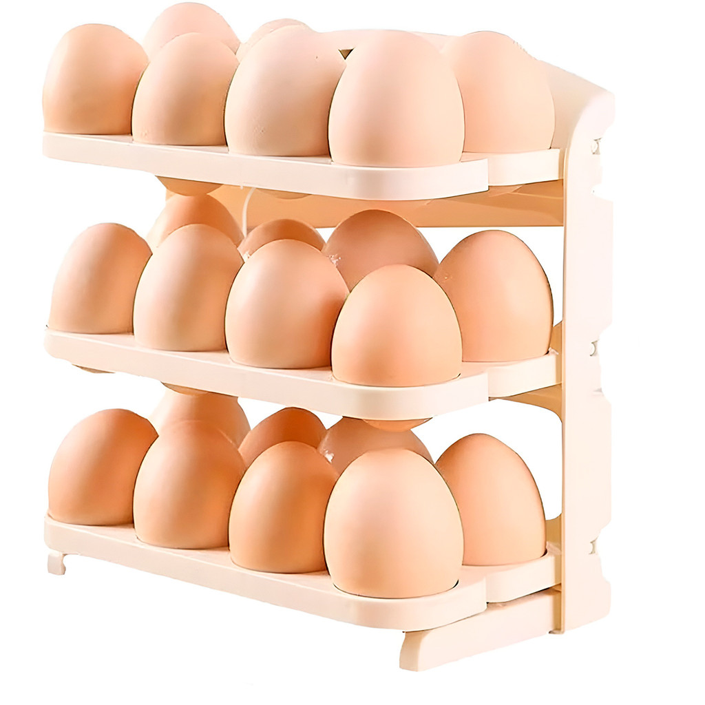 JS Porta Ovos Dobravel para Geladeira 3 Niveis Armazenamento Alimento