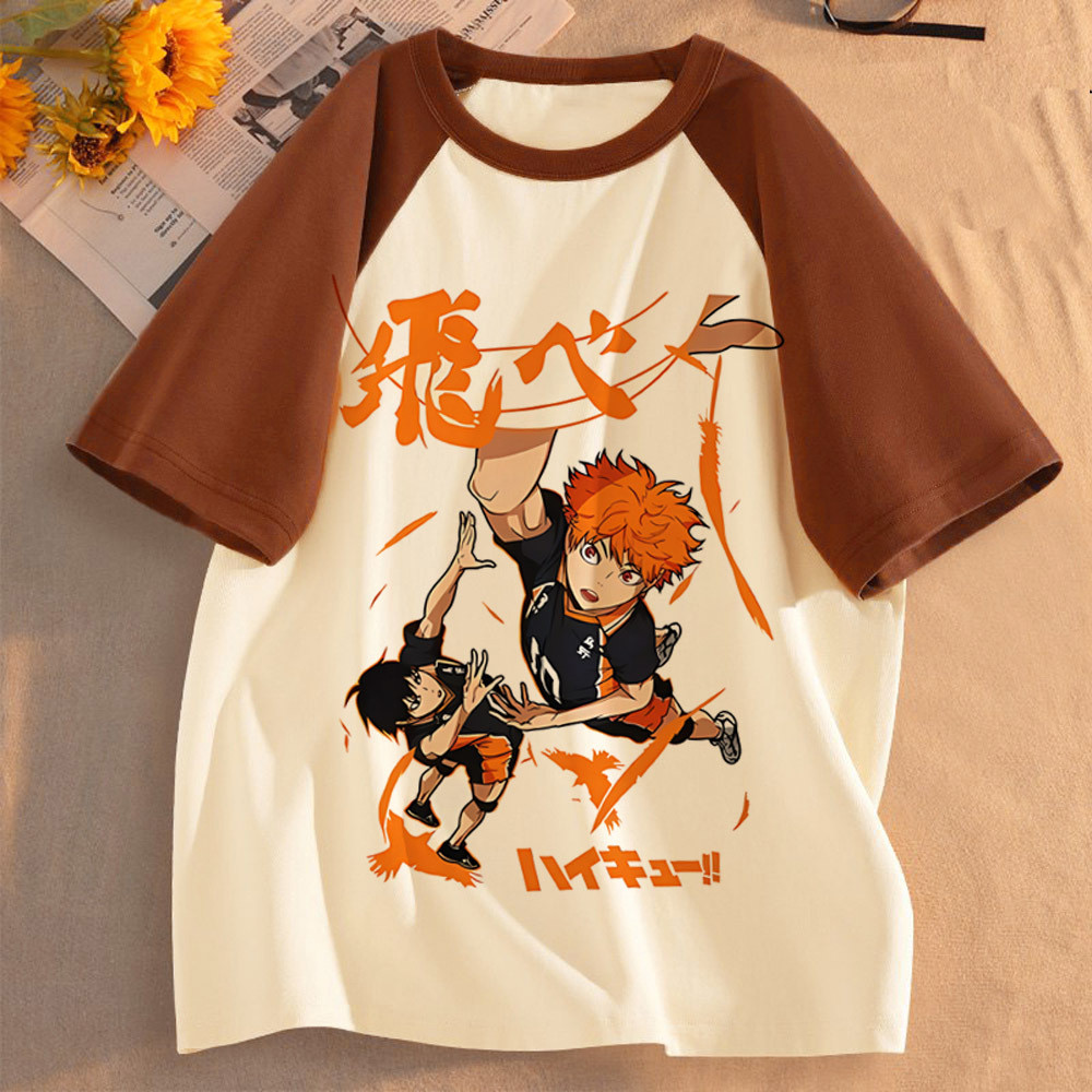 Detalhes do Haikyuu top tees Menina 80s Pastel Clássico Confortável streetwear Roupas Coreanas Camisa Universidade hip hop Respiráve