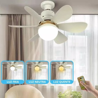 Lâmpada com Ventilador De Teto Silencioso Bivolt 6 Pás 3 Velocidades com Controle
