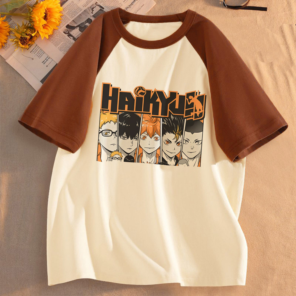 Haikyuu top tees Menina 80s Pastel Clássico Confortável streetwear Roupas Coreanas Camisa Universidade hip hop Respiráve