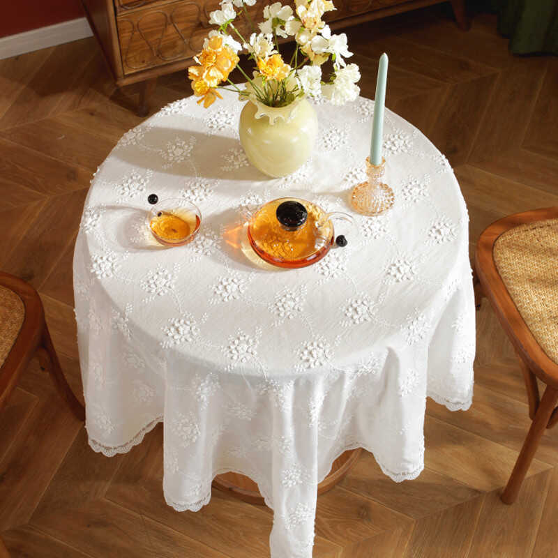 INS tridimensional branco bordado toalha de mesa pequena flor fresca onda renda retangular toalha de mesa de café pano