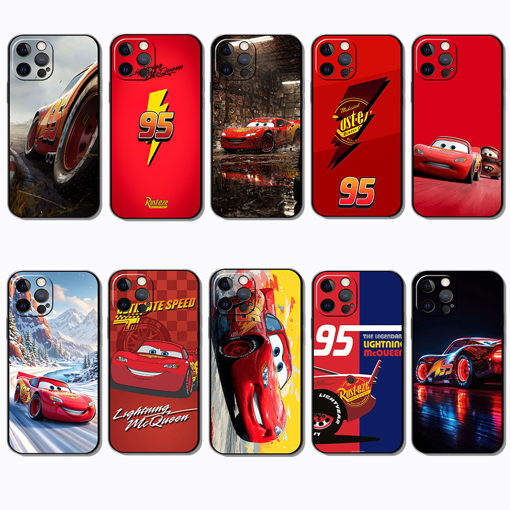 Para iPhone 12 13 Mini 13 Pro Max 14 16 Plus EB13 Relâmpago mcqueen Elegante Macio Preto Caso De Telefone