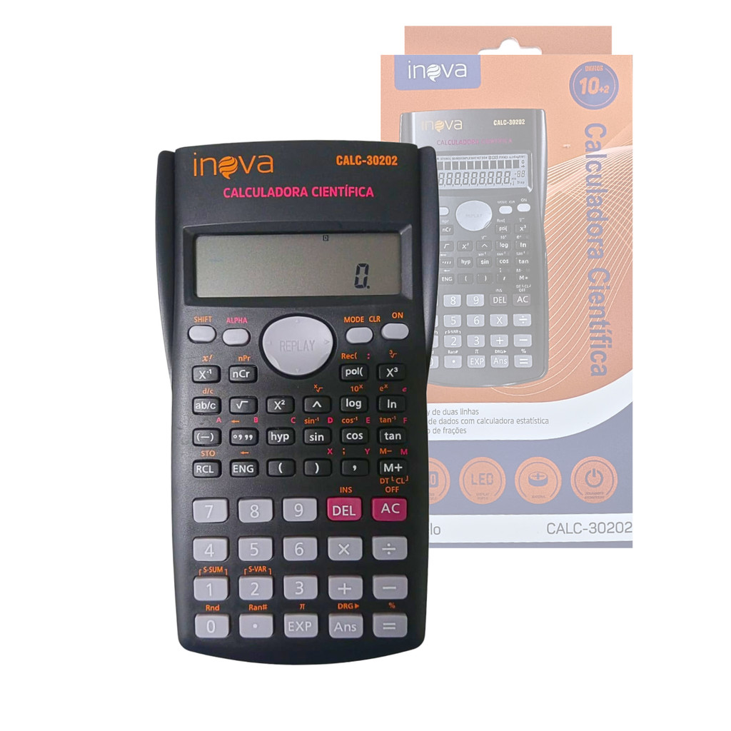 Calculadora Científica 30202 Inova com 240 Funções e 10+2 Digitos com Visor Duplo Com Capa Protetora