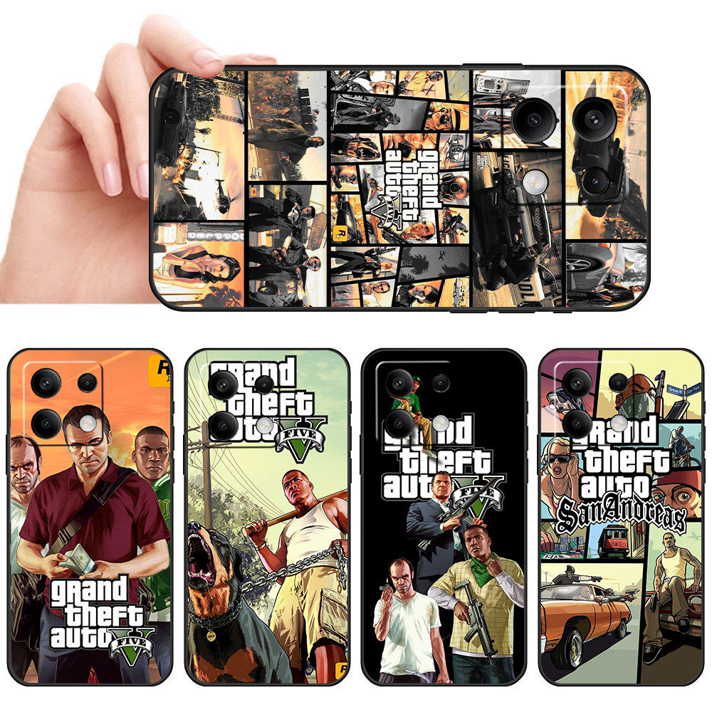 Capa De Telefone Preta Macia Para Redmi Turbo 4 Pro Note 14 Plus 5G GTA 5 Protetora Anti-Queda