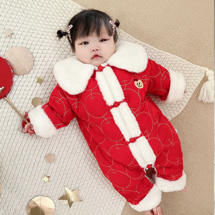 W inverno forro de lã novo estilo bebê bordado macacão meninas macacão de bebê moda bordado 2387