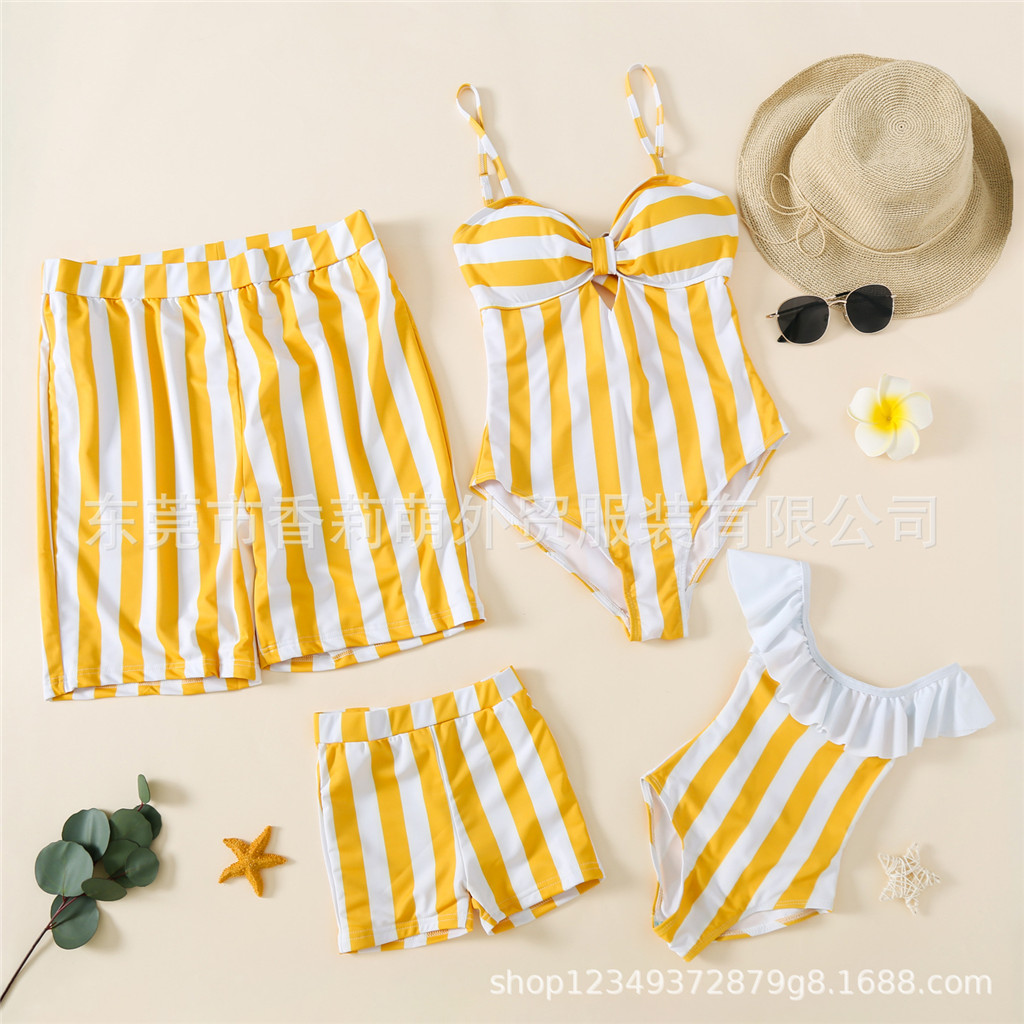 Família Maiô Mãe Filha Roupa De Banho Pai Filho Nadar Shorts 2026 Verão Listrado E Biquíni Terno Combinando
