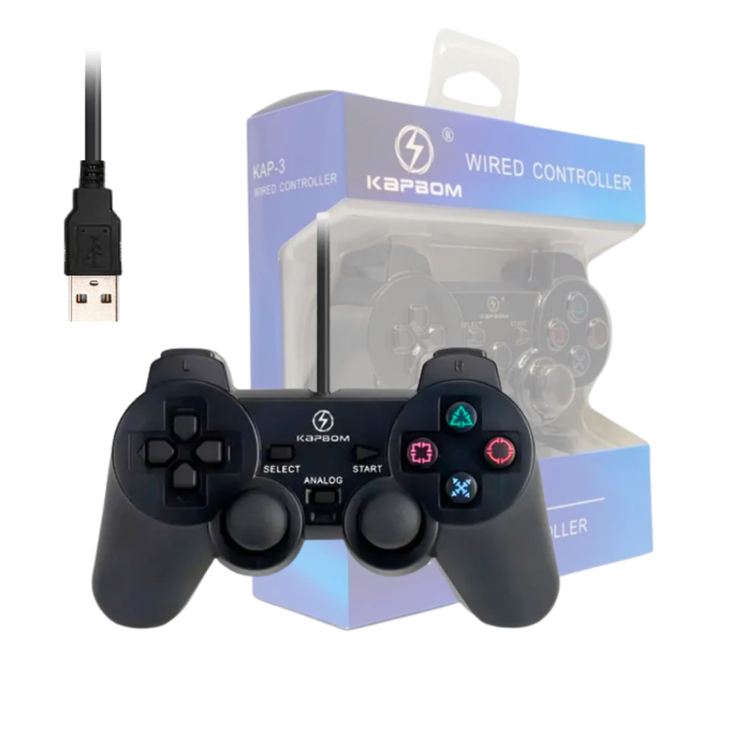 Controle Gamer com Fio Wired Conexão USB Compatível PS3 e Computador Kapbom KAP-3