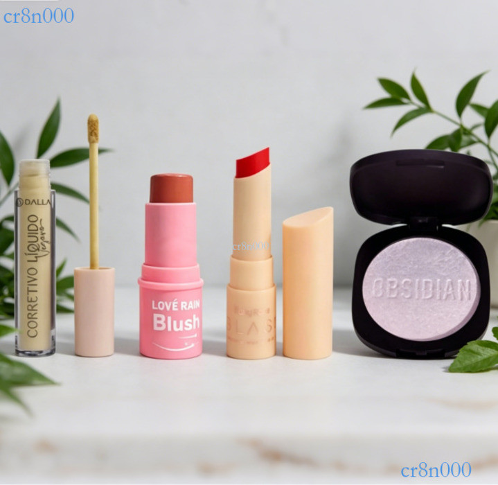 KIT MAQUIAGEM 4 Itens: Base Dalla + Batom Ruby Rose Glass + Rocío labial + Sombra | Combo Pele Perfeita 💖cr8n000