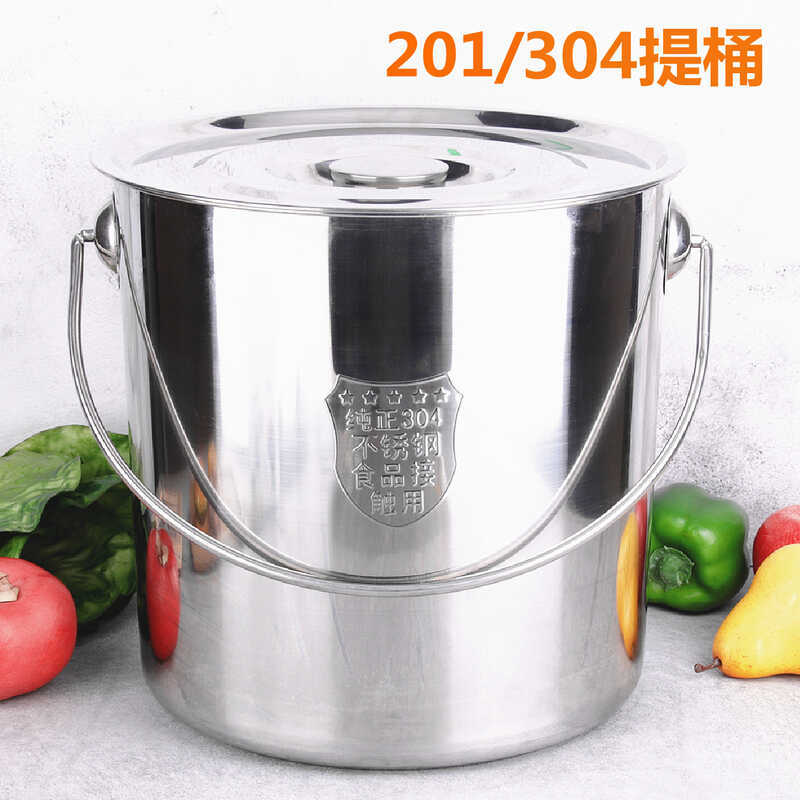 Balde de armazenamento doméstico de aço inoxidável 201/304, balde engrossado com alça, balde de levantamento de óleo apr