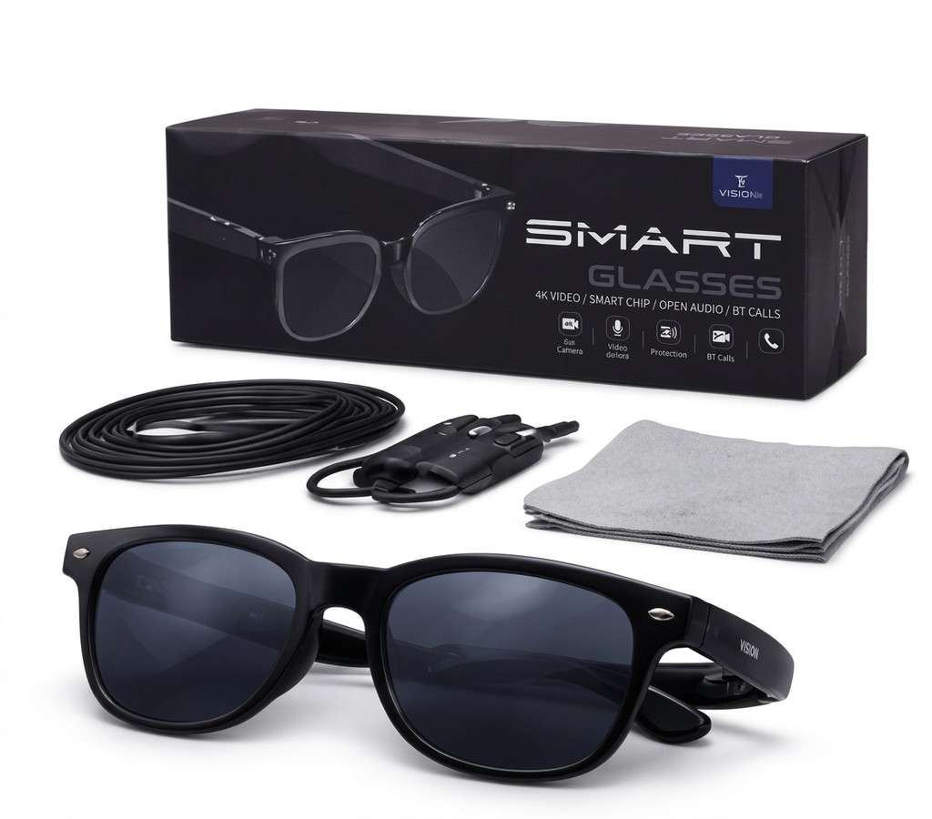 Óculos Inteligente Câmera HD Bluetooth Áudio Chamadas Esportivo Tecnologia Wearable Moderno