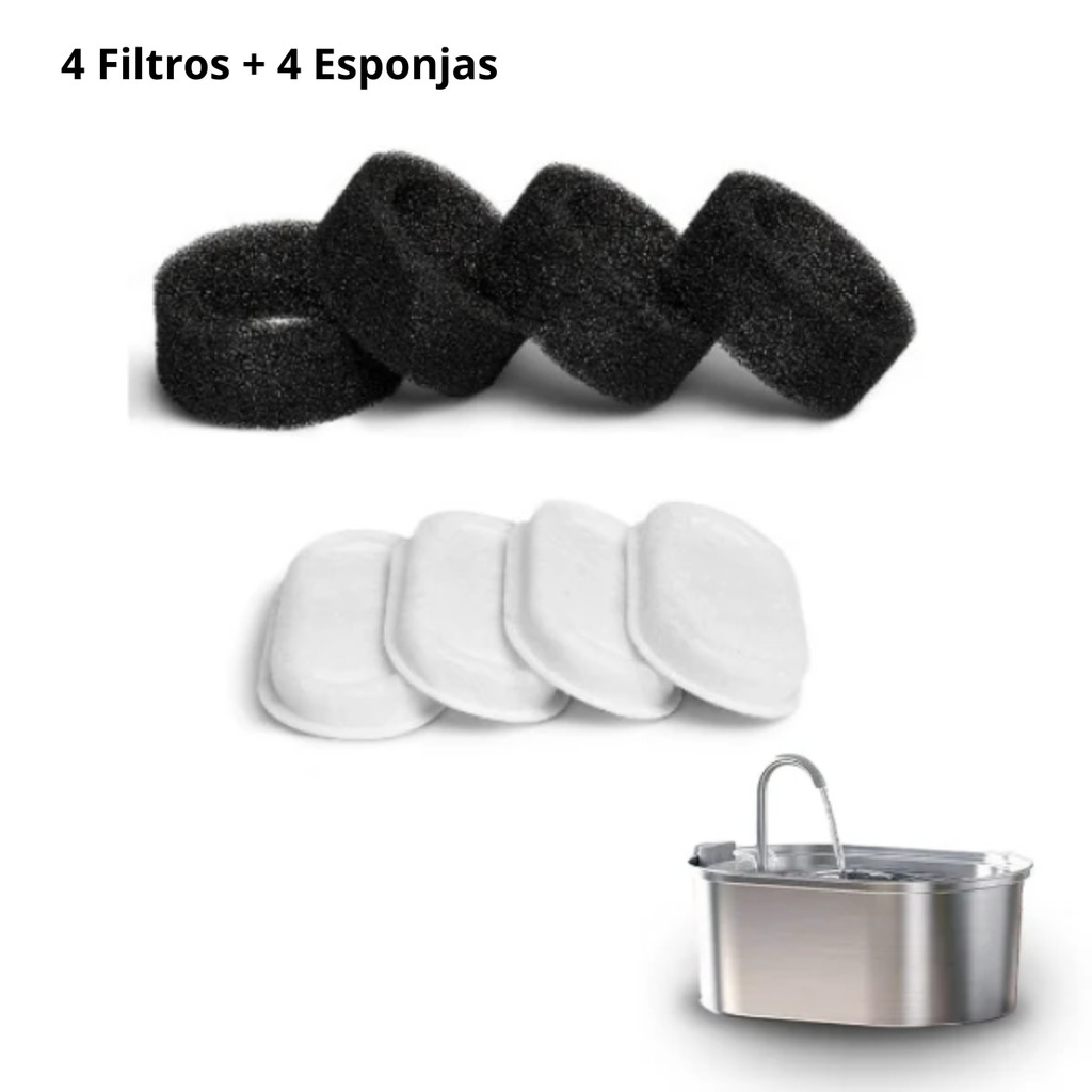 4 Unidade Kit Filtro Repositor Bebedouro Inox Flow Refil Carvão Ativado Purificador Pet Antiodor