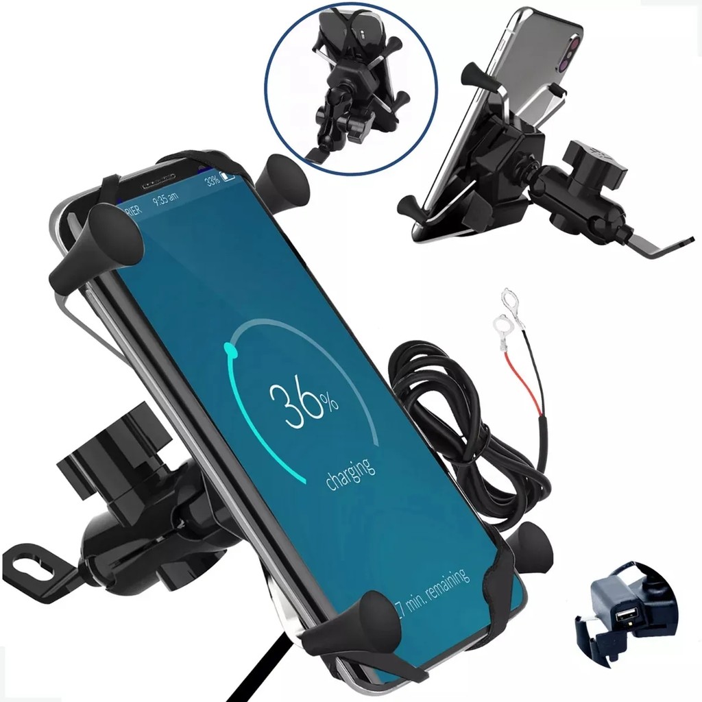 Suporte Celular Moto Aranha Universal Carregador USB Fixacao Guidão Seguro Resistente Impermeavel