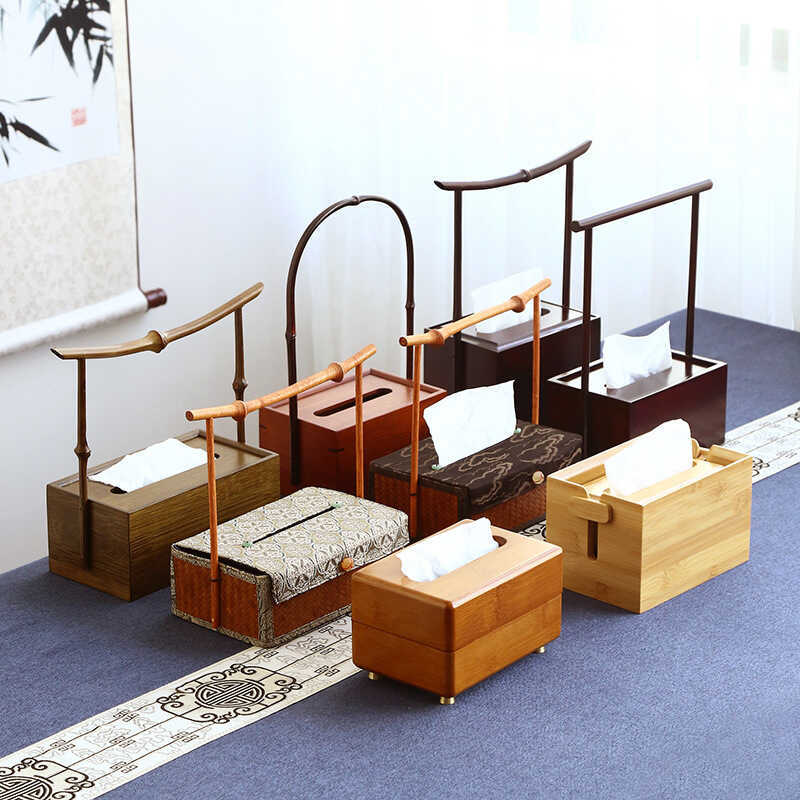 Imagem 2022 caixa de guardanapo de bambu portátil sala de chá caixa de tecido Retro simples Zen caixa de papel logotipo publici