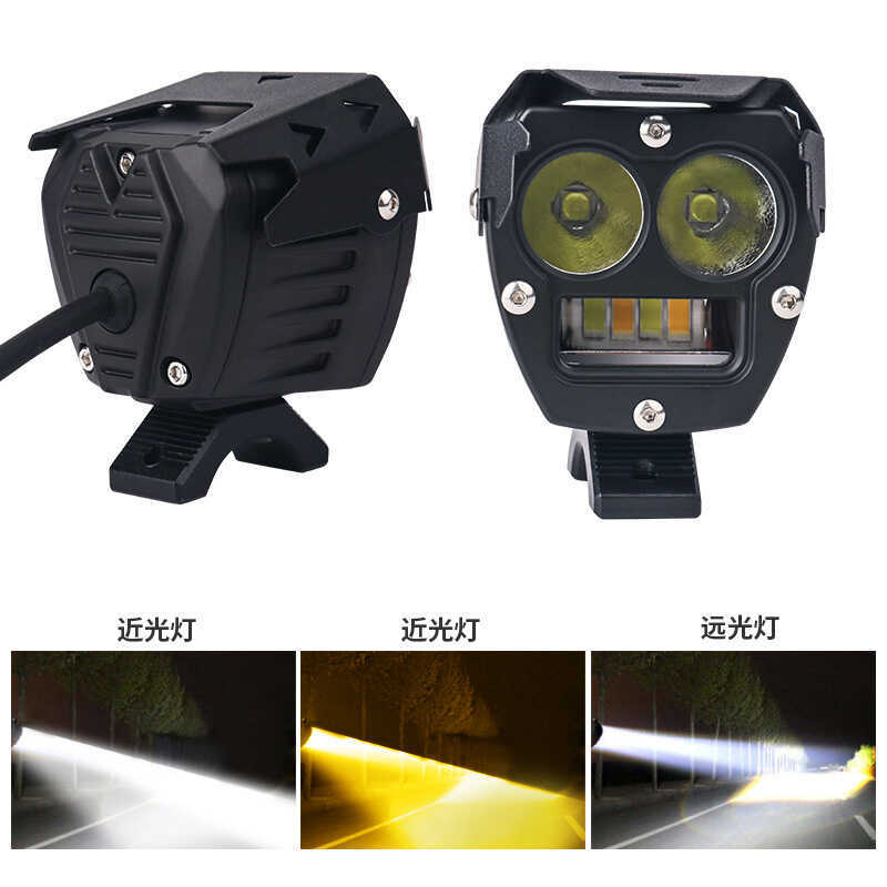 Farol Led 60W farol de motocicleta de alta potência amarelo branco duas cores três luz estroboscópica modificada luz de 