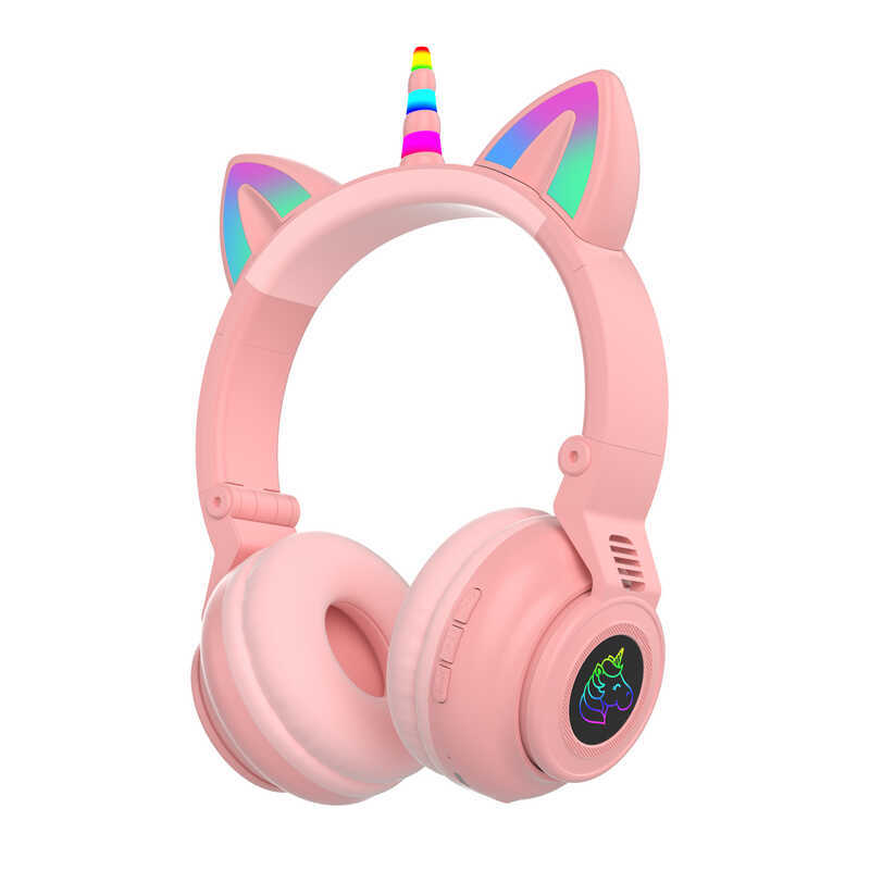 Unicórnio fone de ouvido Bluetooth fone de ouvido jogo música coreano na moda bonito orelhas de gato sem fio fone de ouv