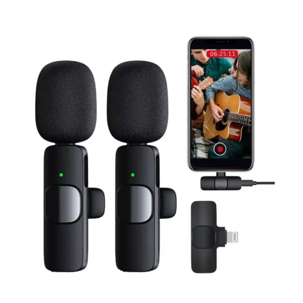 Microfones Lapela Profissional Sem Fio tipo C K9 Preto