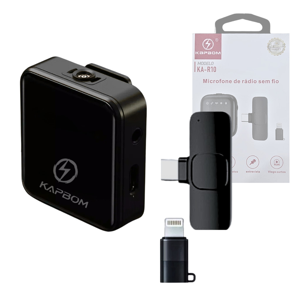 Microfone de Lapela Bluetooth Conexão Tipo-C