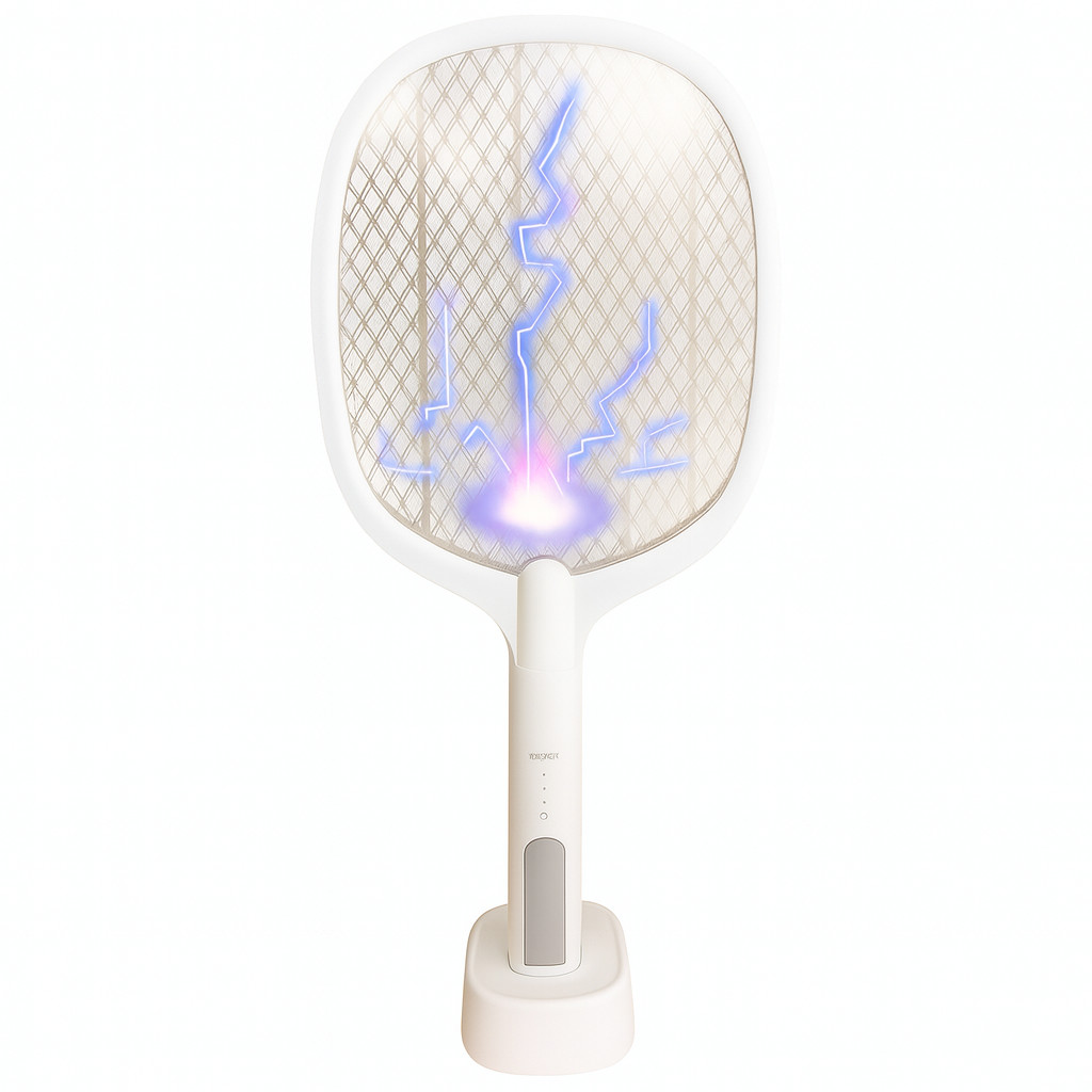 Raquete Elétrica Mata Insetos Recarregável com Base e Luz LE