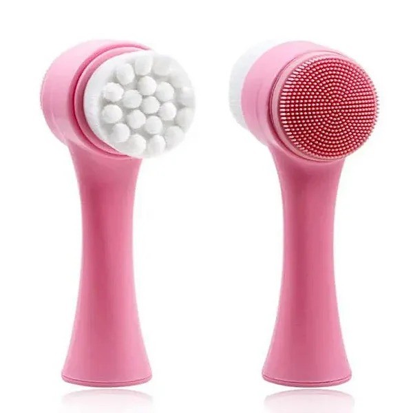 Escova de Limpeza Facial 2 em 1 Silicone Esponja Cerdas Macias Esfoliante Massageador