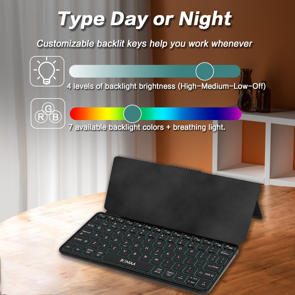 Teclado Bluetooth Retroiluminado JOMAA RGB Para Telefone iPad Mini Com Suporte D