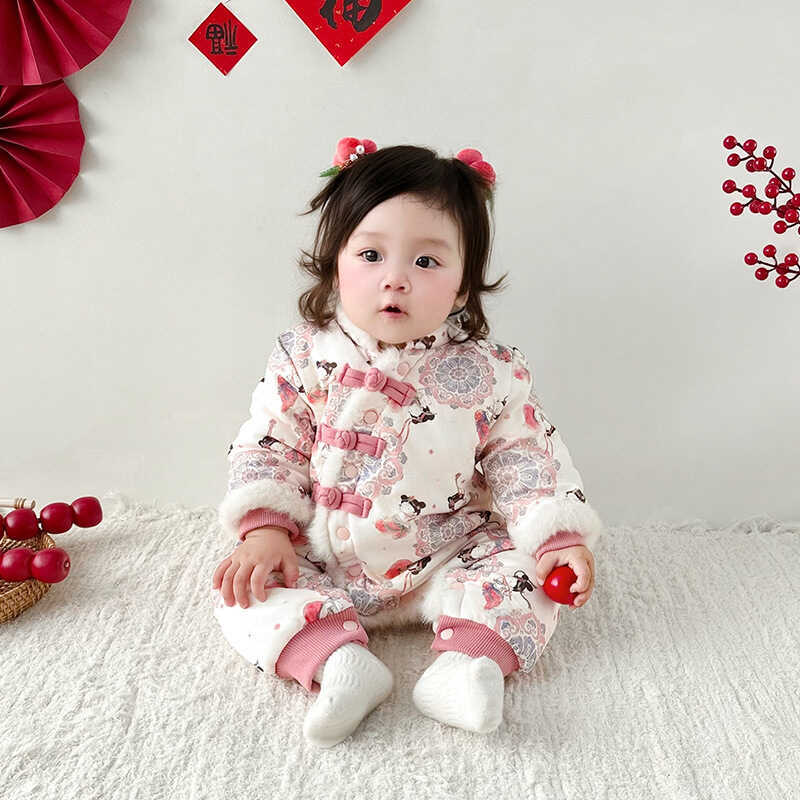 Roupas de bebê roupas de inverno macacão estilo chinês bebê menina algodão quente Outing roupas acolchoadas voando menin