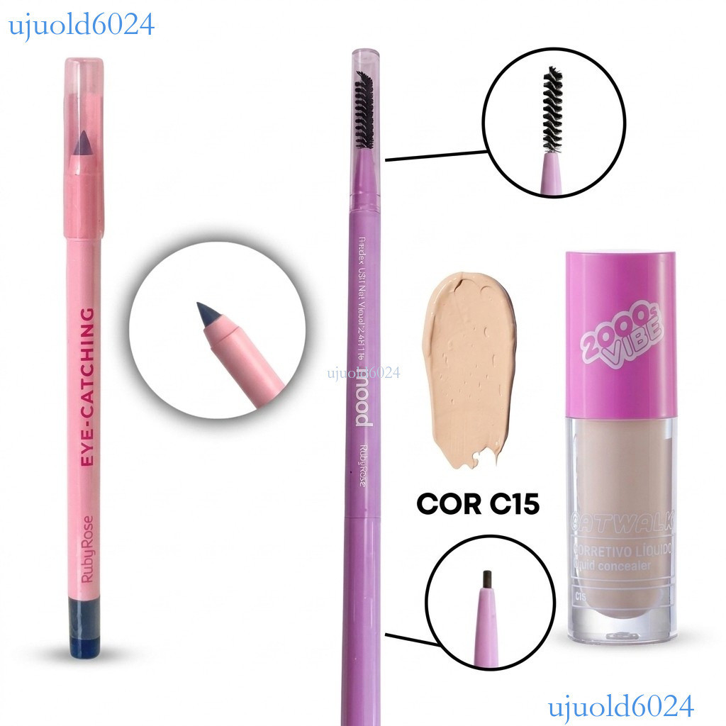KIT Ruby Rose 3 Pcs: Corretivo Líquido Catwalk + 2 Lápis de Olho Preto Pronta entrega ✨ujuold6024
