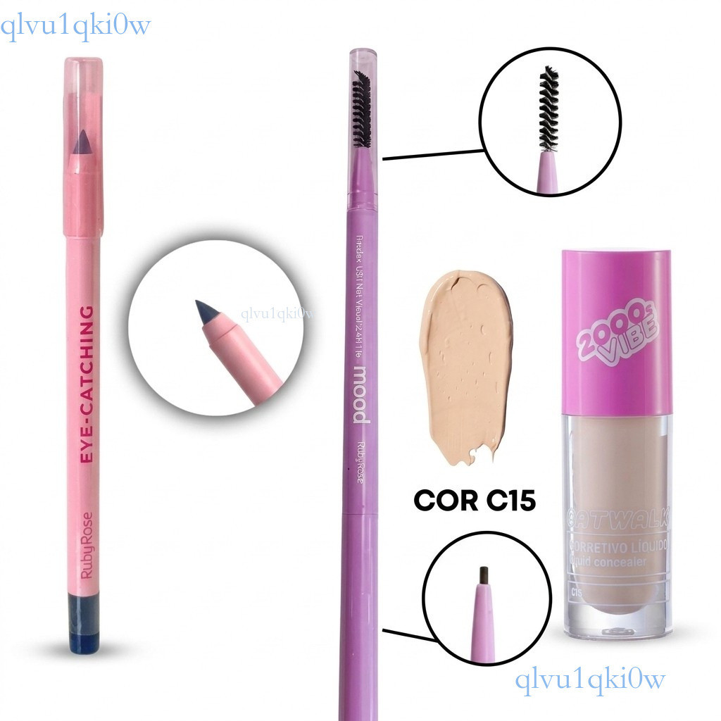 KIT Ruby Rose 3 Pcs: Corretivo Líquido Catwalk + 2 Lápis de Olho Preto Pronta entrega ✨ki0ww