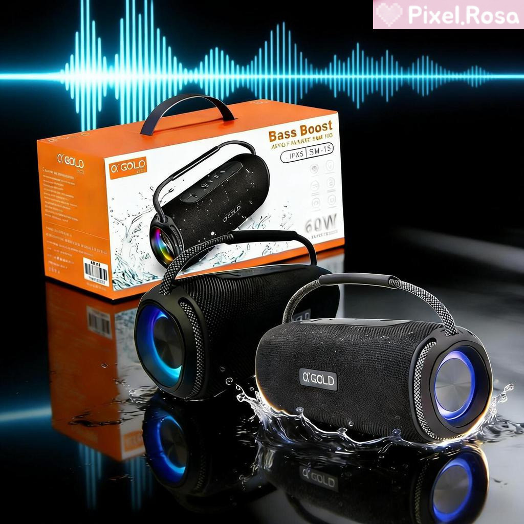 Caixa de Som Portátil A'Gold Bluetooth com Luzes RGB e Resistência à Água SM-15 [Original]