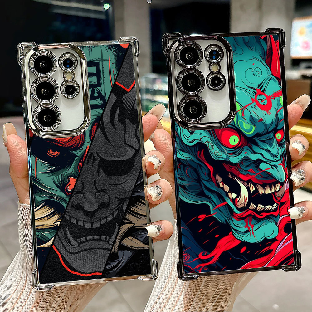 Cultura Japonesa Oni Mask Samurai Clear Case Para Samsung S26 S25 S24 S23 S22 S21 Ultra S25FE Plus S26EDGE A57 A37 Capa 