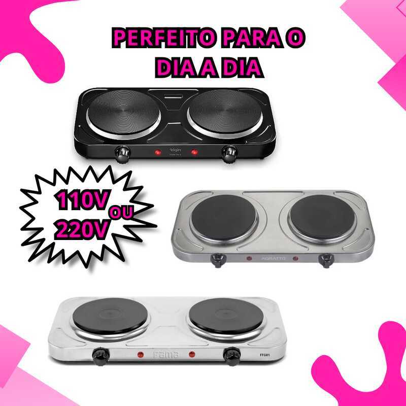 Fogão Elétrico Portátil 2 Bocas Cooktop de Mesa Inox