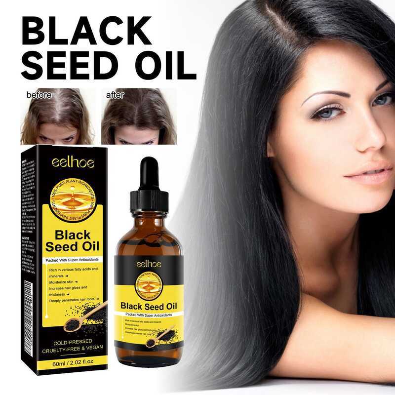 Eelhoe Essência de Óleo de Semente Preta Melhora a Secura, Frizz, Nutrição, Reparação de Cabelos Danificados, Essência D