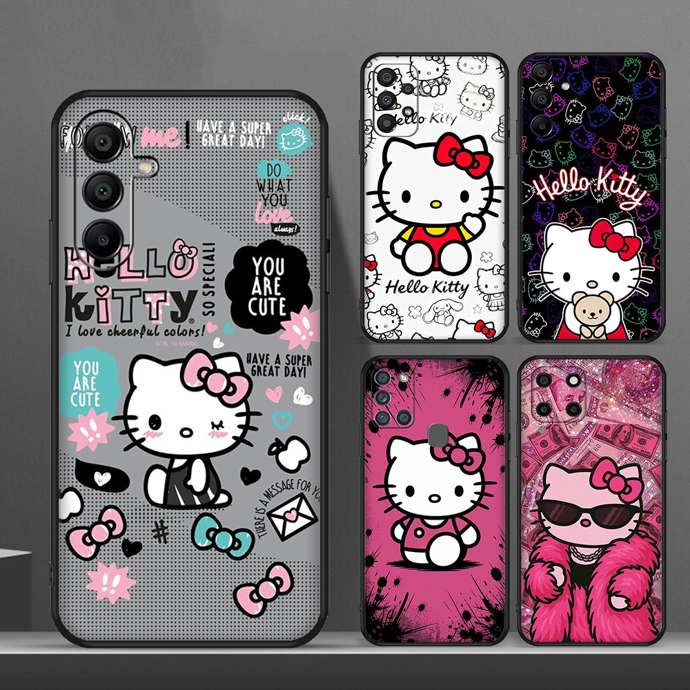 Capa De Telefone Preta Macia Hello Kitty Para Samsung Galaxy A6 Plus A7 A8 A9 A01 A02 A03S A03 Núcleo Silicone Embalagem