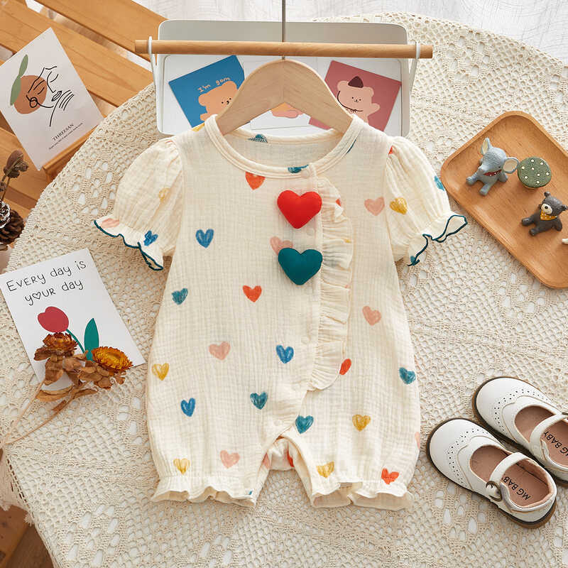 Bebê bebê roupas de verão roupas recém-nascidos de manga curta macacão tridimensional amor roupas de bebê verão roupas d